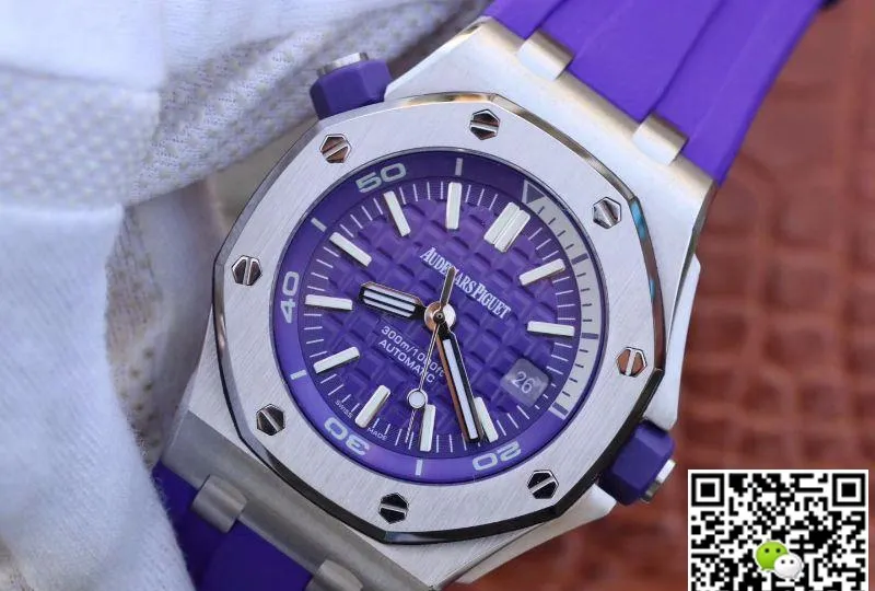 Audemars Piguet Royal Oak Offshore Diver 15710ST.OO.A077CA.01 1:1 Best Edition Replica Watch Swiss ETA3120 Superlumed Purple textured dial